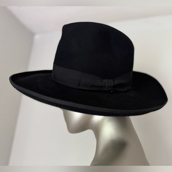 Borsalino Fedora Hat Black Wool Felt Made in Italy Vintage Size 7 (VDC) - Picture 9 of 9